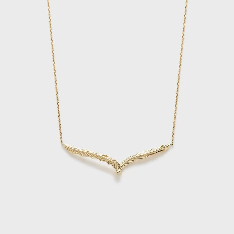 Emotional Factory 925 Sterling Silver 14K Gold Plated Retro Vintage Feather V Shaped Necklace for Matching Chain Pendant