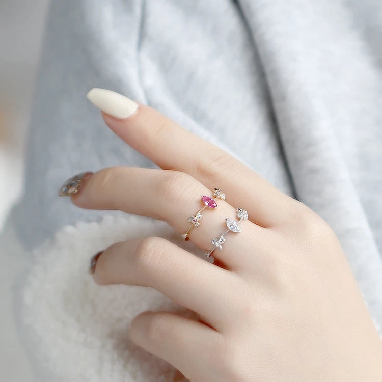 925 Sterling Silver 14K Gold Plated Gemstone 6Mm Stone Flower Red Corundum Ring