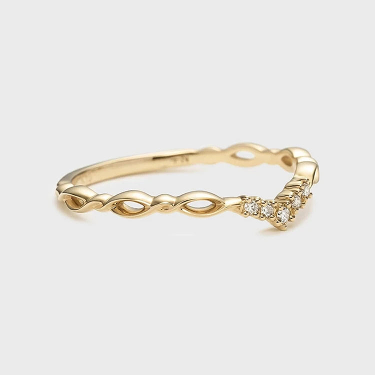 Emotional Factory 925 Sterling Silver 14K Gold Plated Cz Zircon Niche Geometric Cutout V Signet Ring