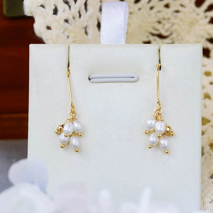 Emotional Factory 925 Sterling Silver 14K Gold Plated Gemstone 4 Pearls Water Drop Freshwater Pearl Earrings