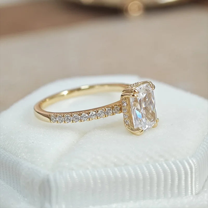 Emotional Factory 925 Sterling Silver 14K Gold Plated Gemstone Retro Cz Zircon Super Sparkling High Carbon Diamond Carat Ring