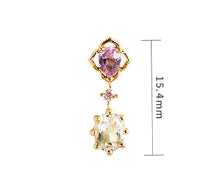 Emotional Factory 925 Sterling Silver 14K Gold Plated Gemstone Zircon White Topaz Pink Amethyst Strip  Earrings
