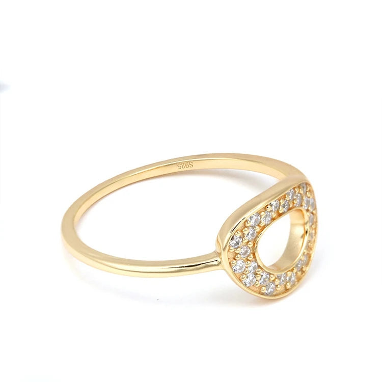 Emotional Factory 925 Sterling Silver 14K Gold Plated Gemstone Hollow Wisp 0 O Shaped Ring