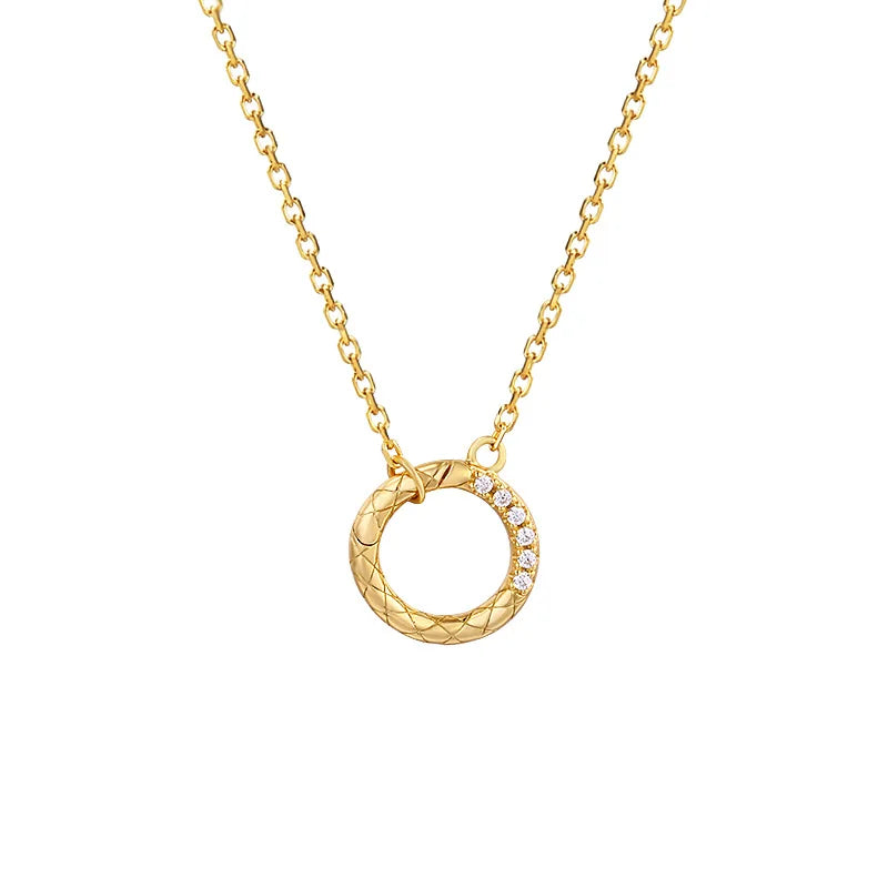 Fine Clavicle Chain Jewelry Gold Plated Chain 14k Gold Plated Zircon Circle Round Hammered Pendant Necklace for Women's