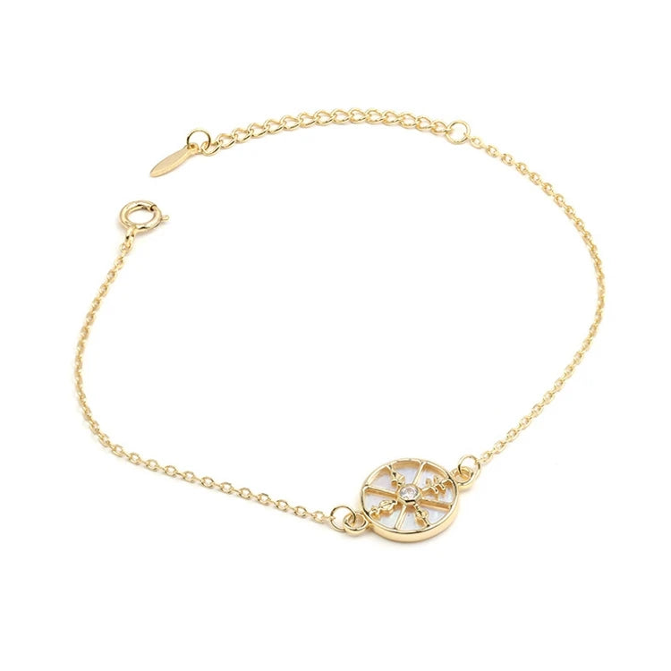 Emotional Pulseras Tendencia Luxus Schmuck Factory 925 Sterling Silver 14K Gold Plated Cz  White Shell Hollow Bracelet