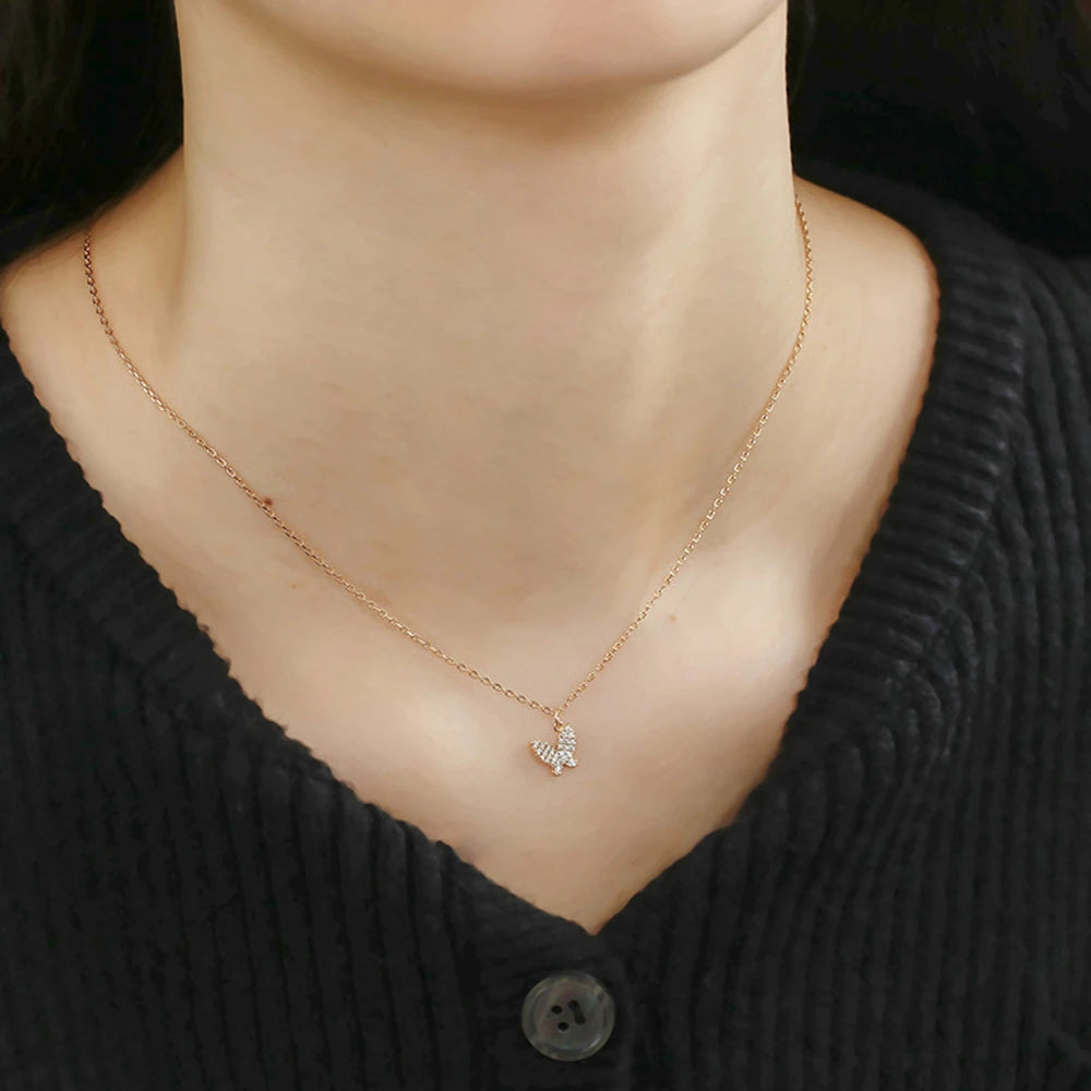Emotional Factory 925 Sterling Silver 14K Gold Plated Gemstone Minimalist Mini Zircon Butterfly Necklace