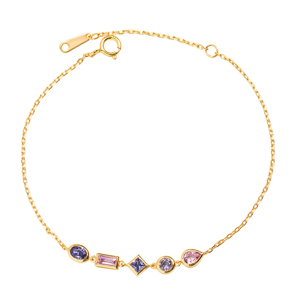 Piedra Pulseras Piedras Naturales 925 Sterling Silver 14K Gold Plated Gemstone Geometry Cordierite Amethyst Tanzanite Bracelet