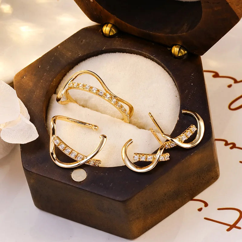 Emotional Factory 925 Sterling Silver 14K Gold Plated Gemstone Retro Fashion Carved Cz Zircon X Shaped Ring