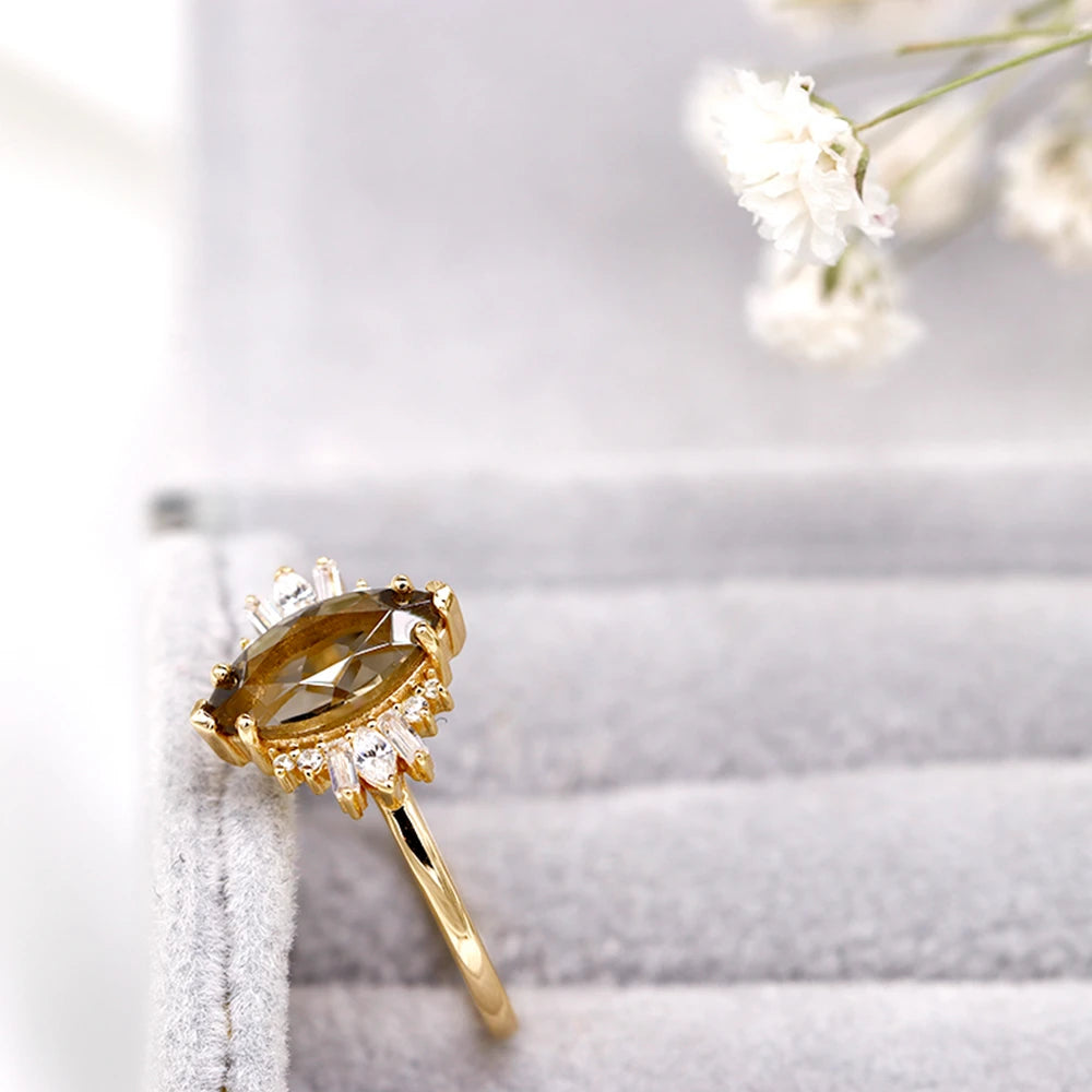 Emotional Factory Jewelry 925 Sterling Silver 14K Gold Plated Gemstone Series Citrine Zircon Butterfly Shape Ring