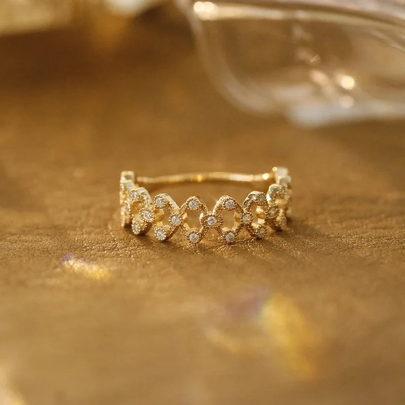 Emotional Factory 925 Sterling Silver 14K Gold Plated Cz Zircon  Hollow Mesh Lace Ring