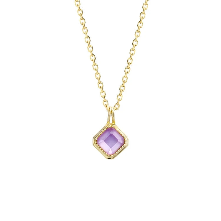 Emotional 925 Sterling Silver 14K Gold Plated Gemstones Geometric Square  Natural Stone Amethyst Shell Clasp Chain Necklace