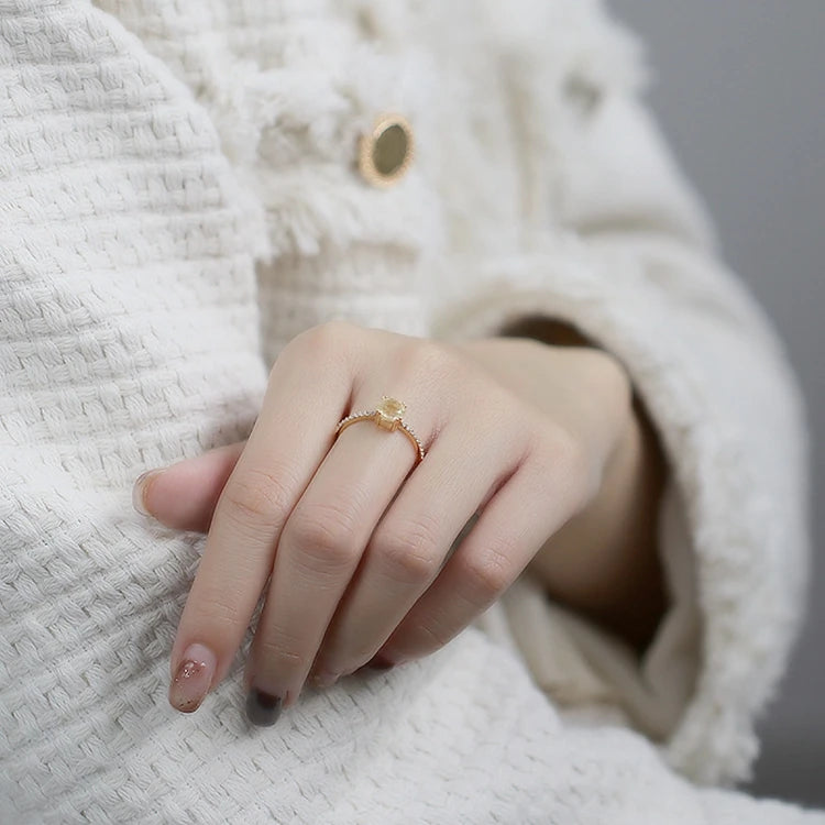 Emotional Factory 925 Sterling Silver 14K Gold Plated Gemstone Blonde Crystal Zircon 6Mm Ring