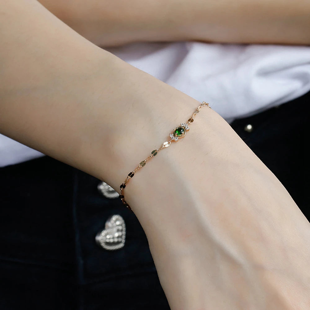 Piedras Pata Joyeria 925 Sterling Silver Gold Plated Stone Gemstone Hollow Geometric Square Retro Cz Zircon Diopside Bracelet