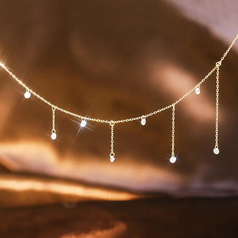 Emotional Factory 925 Sterling Silver 14K Gold Plated Gemstone Summer Stars Tassel Fairy Zircon Necklace