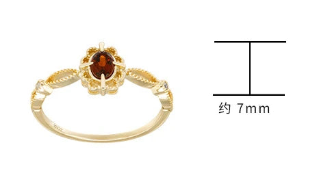 Anel De Prata  925 Sterling Silver 14K Gold Plated Gemstone Vintage Picture Frame Hollow Lace Natural Garnet Ring