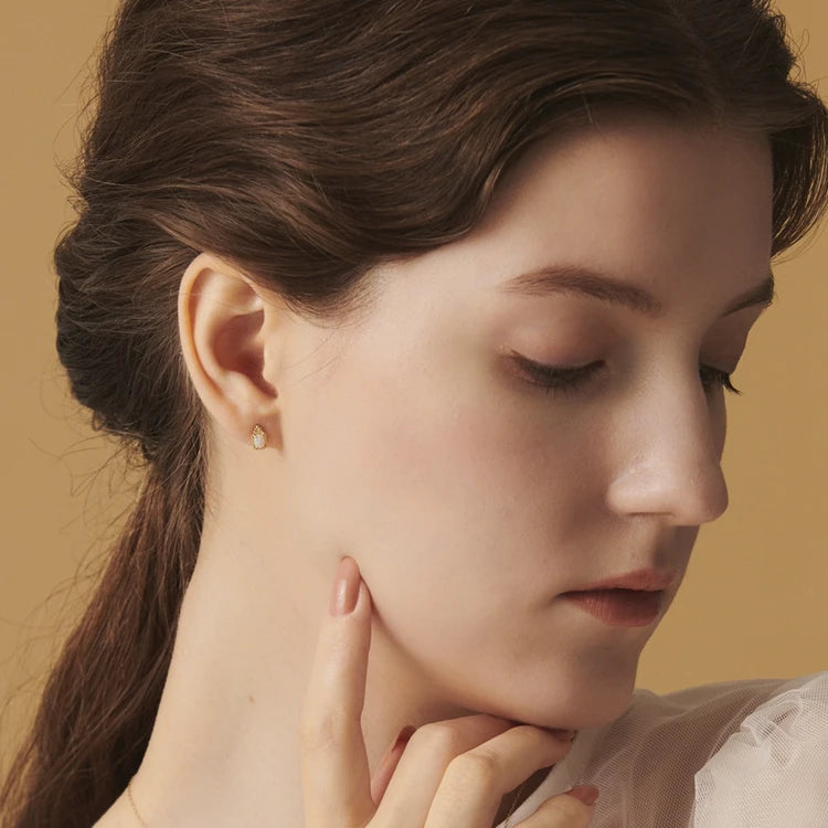 Emotional Factory 925 Sterling Silver 14K Gold Plated Gemstones Bohemian Big Geometric Drop Earring African Opal Stud Earrings