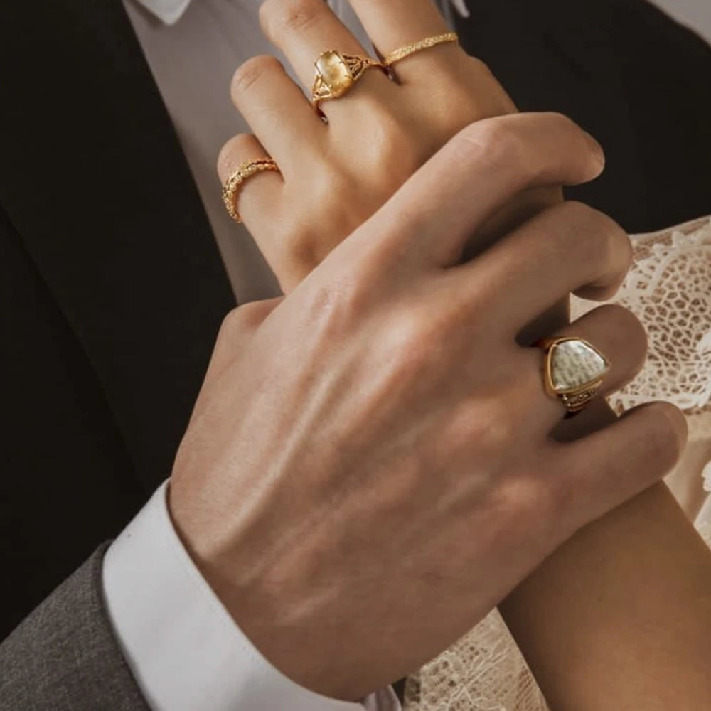 Gemstones Gem Citrine White Shell Romeo Dry Rose Ring