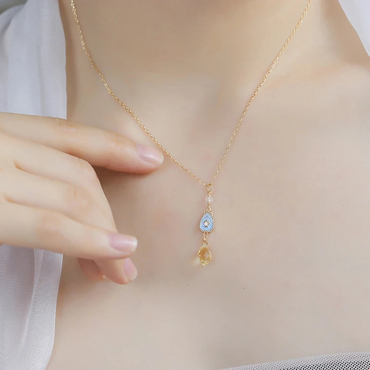 925 Sterling Silver 14K Gold Plated Gemstone Series Epoxy Natural Citrine Pendant Necklace With Diy Necklace