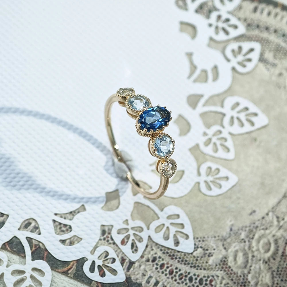 Emotional Bijoux En Argent  925 Sterling Silver 14K Gold Plated Gemstone Three Colors London Sky Blue White Natural Topaz Ring