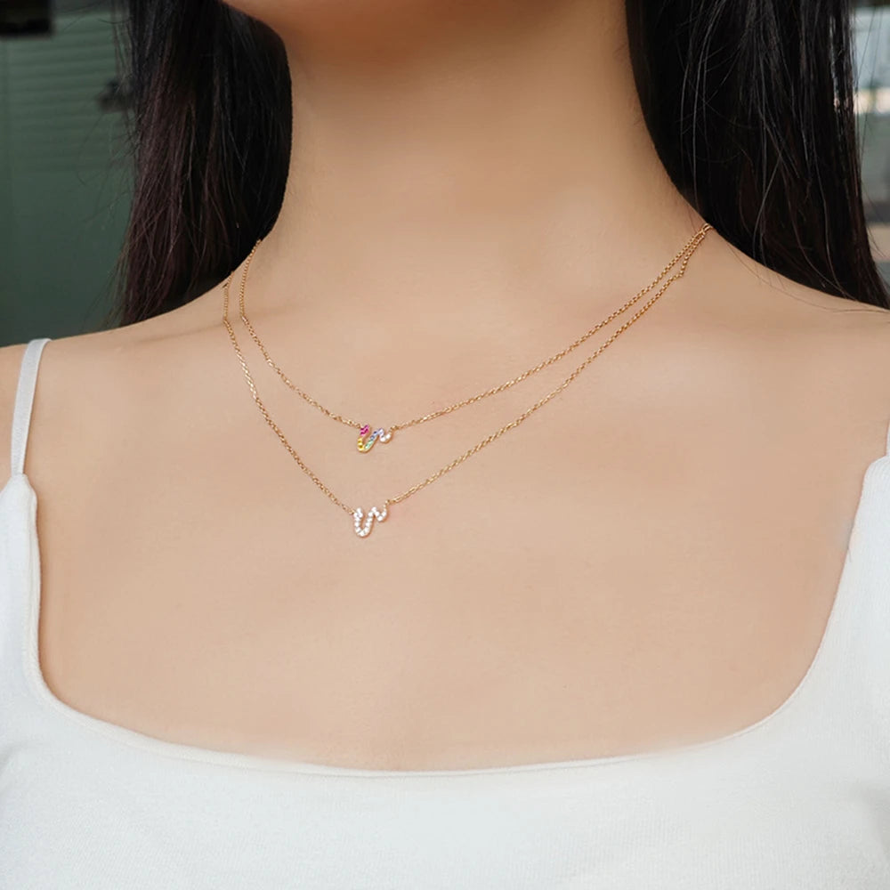 Emotional Factory 925 Sterling Silver 14K Gold Plated Gemstone Rainbow Stone Small Cute Snake Zircon Necklace