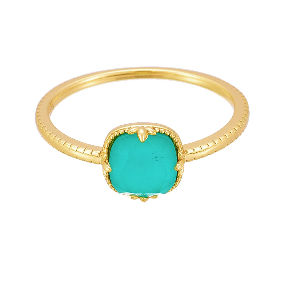 Gemstone Gem White Rock Crystal Natural Square Turquoise Geometry Ring