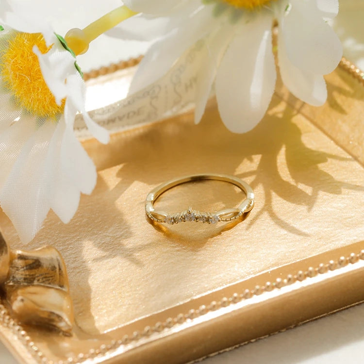 925 Sterling Silver 14K Gold Plated Gemstone V Shape Hollow Ring Stacking Rings