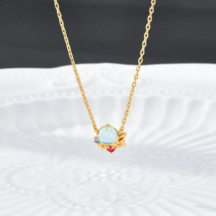 Emotional Factory 925 Sterling Silver 14K Gold Plated Gemstone Blue Spinel Red Corundum Flower Topaz Necklace