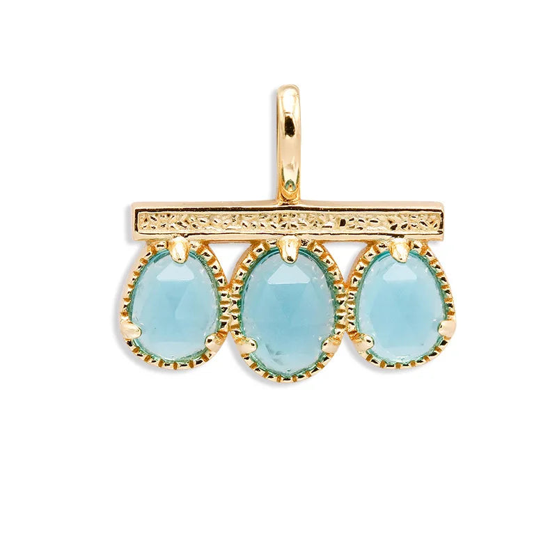 Emotional Factory 925 Sterling Silver 14K Gold Plated Gemstone Vintage Blue Rose Cut Grass 3 Stone Necklace