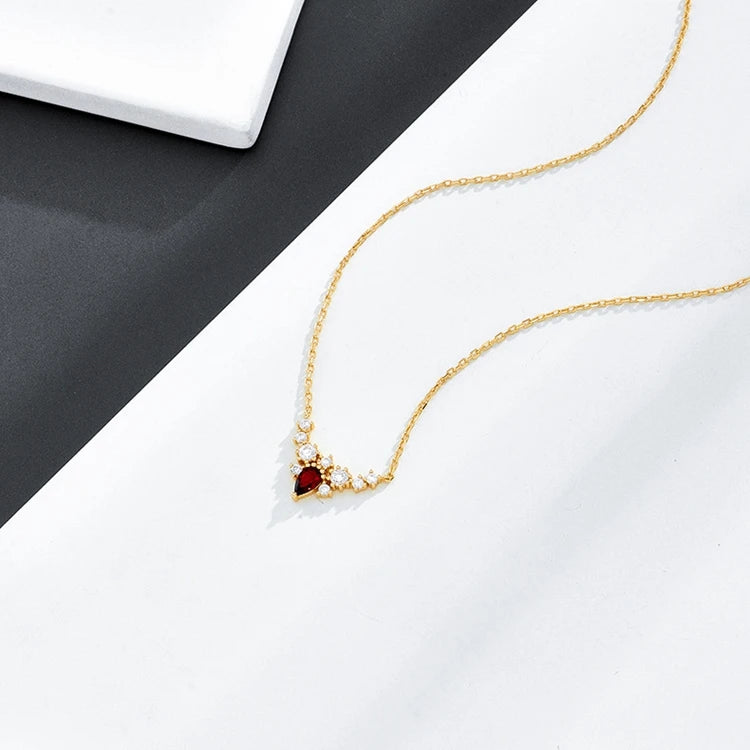 Emotional Factory 925 Sterling Silver 14K Gold Plated Gemstone Red Garnet White Zircon Wing Necklace