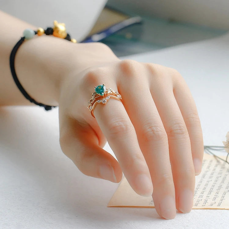 Emotional Factory 925 Sterling Silver 14K Gold Plated Gem Stone Gemstone Drop Alexandrite Moss Agate Ring Set