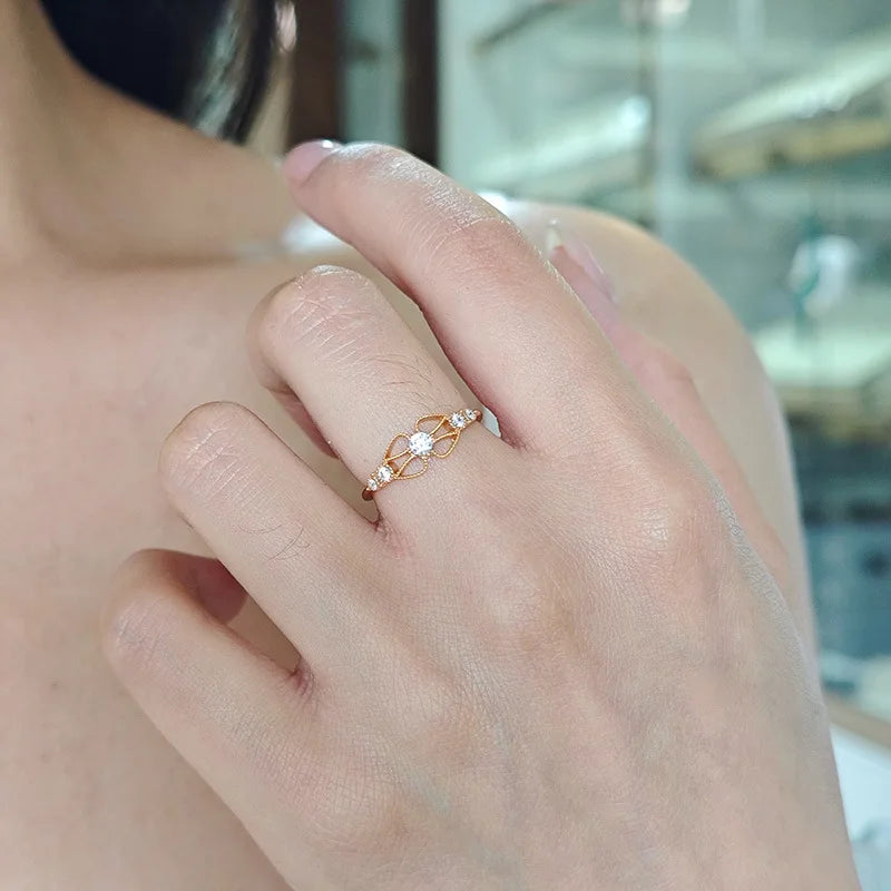 Emotional Factory 925 Sterling Silver 14K Gold Plated Gemstone Cz Zircon Moissanite Lace Hollow Ring