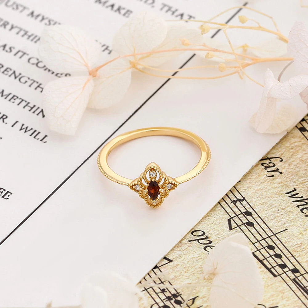 Gemstone Cz Zircon Hollow Red Garnet Ring