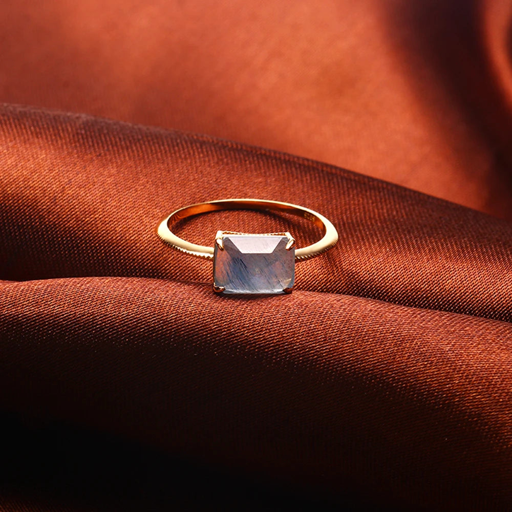 Emotional Factory 925 Sterling Silver Gem Stone Gemstone  Long Rectangular Hair Crystal Geometric Rings