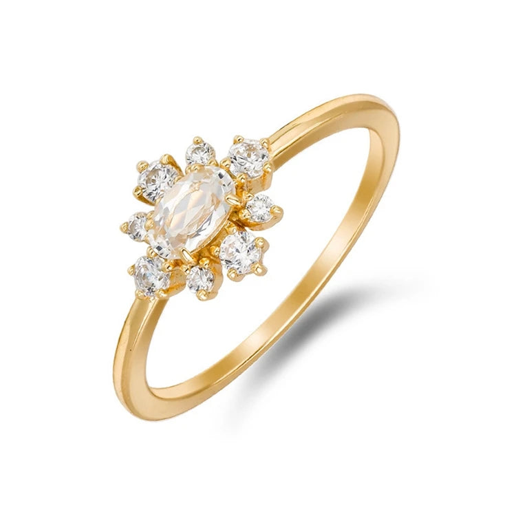 Emotional Factory 925 Sterling Silver 14K Gold Plated Gem Stone Gemstone Cz Zircon Flower Opening Natural Topaz Ring