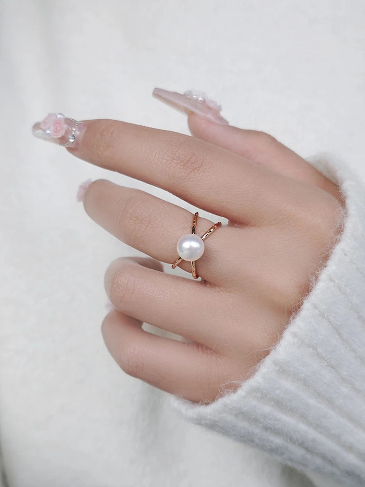 Emotional Factory 925 Sterling Silver 14K Gold Plated Gemstone Adjustable Overpass Natural Pearl Ring