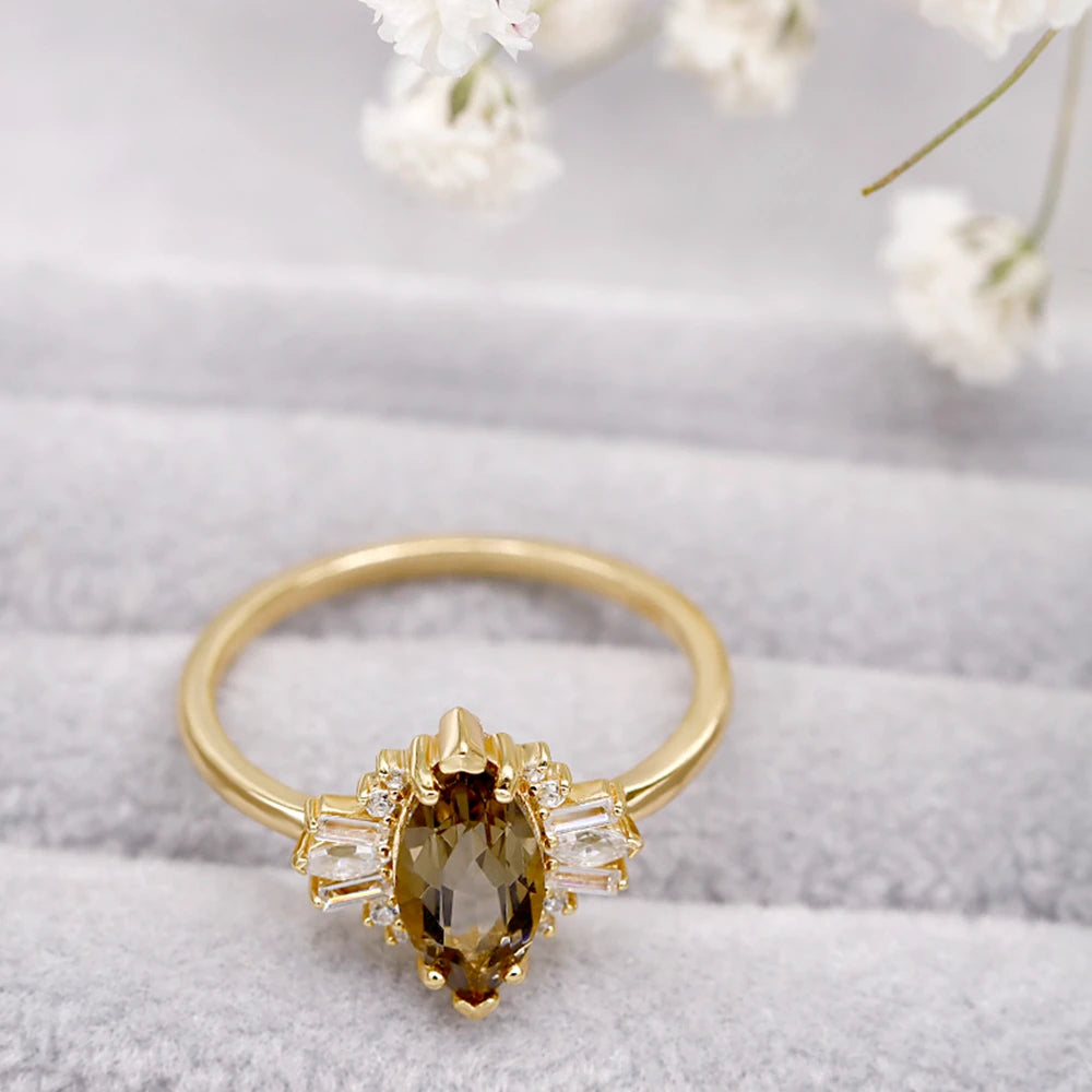 Emotional Factory Jewelry 925 Sterling Silver 14K Gold Plated Gemstone Series Citrine Zircon Butterfly Shape Ring