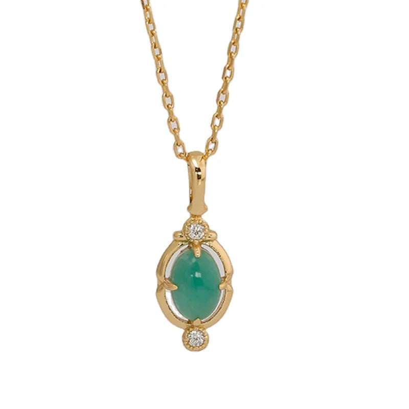 Emotional Factory 925 Sterling Silver 14K Gold Plated Gem Stone Gemstone Retro  Cz Zircon Egg Stone Amazonite Necklace
