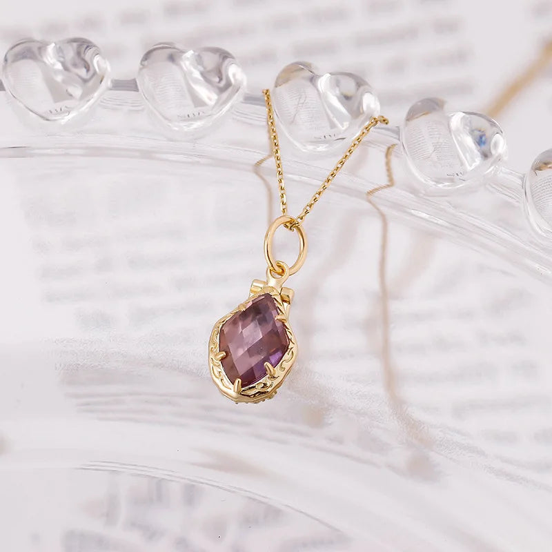 French Retro Simple Style S925 Silver Plating14k Gold Color-changing Corundum Detachable Lockets Pendant