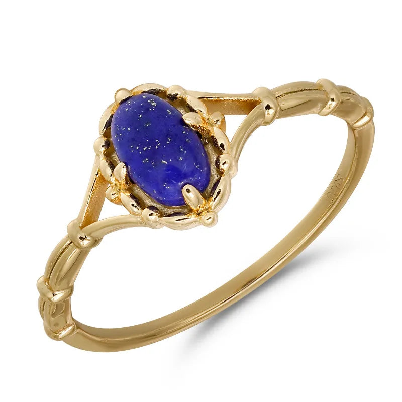 Emotional Factory 925 Sterling Silver 14K Gold Plated Gemstone Retro Literary Vintage Aquamarine Ring