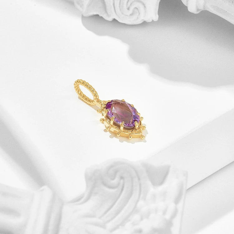 925 Sterling Silver 14K Gold Plated Gemstone Series Amethyst Crown Bubble Cutout Lace Delicate Sun Pendant Necklace
