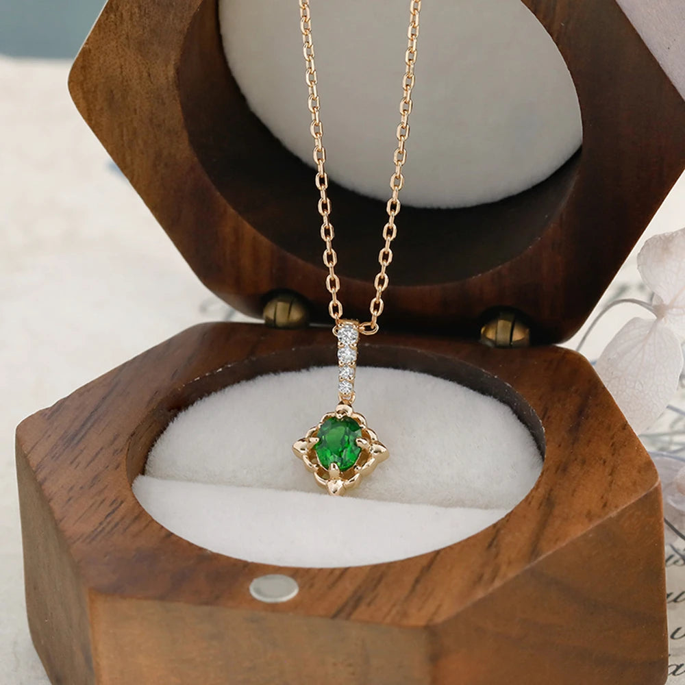 925 Sterling Silver 14K Gold Plated Gemstone Hollow Geometric Square Retro Cz Zircon Diopside Necklace