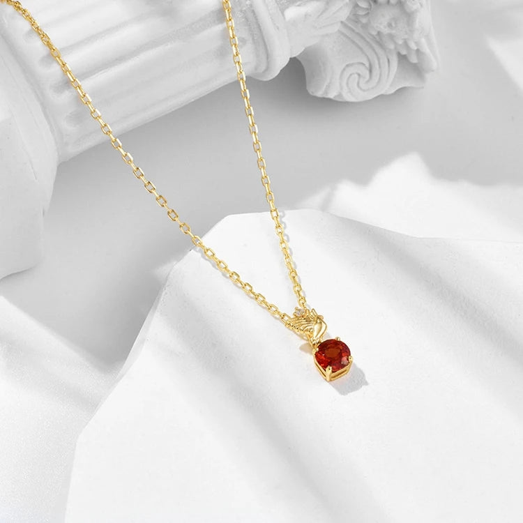 Emotional Factory 925 Sterling Silver 14K Gold Plated Gemstones Zircon Little Bird Natural Red Garnet Pendant Necklace
