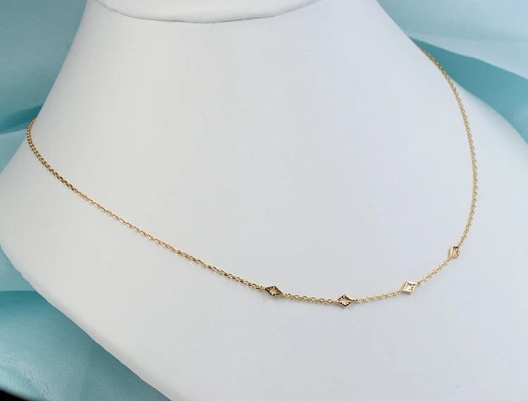 Gemstone Emotional Factory 925 Sterling Silver 14K Gold Plated Zircon Simple Eight-Pointed Star Carved Necklace