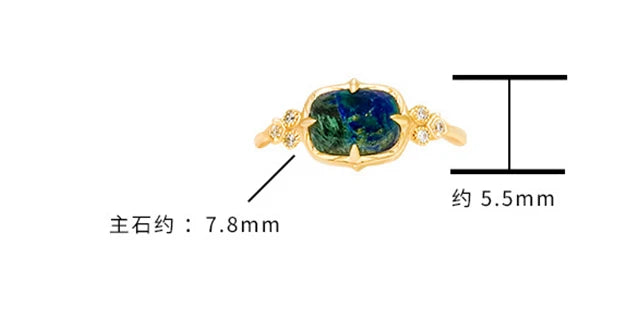 Emotional Factory 925 Sterling Silver 14K Gold Plated Gem Stone Gemstone Cz Zircon Vintage British Style Chrysocolla Ring