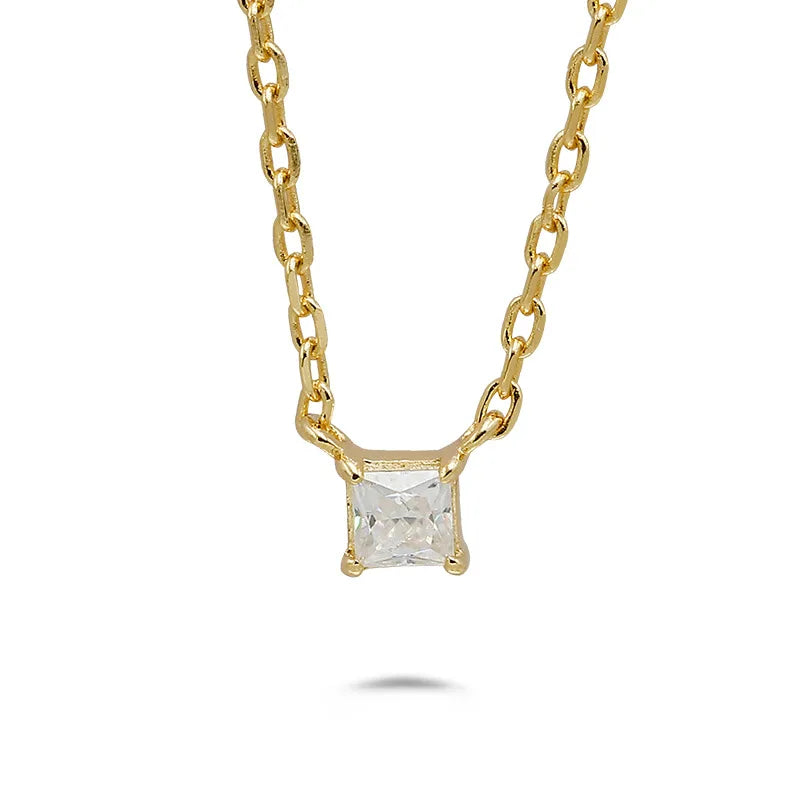 Emotional Factory 925 Sterling Silver 14K Gold Plated Gemstone Sample Geometric Square Moissanite Necklace