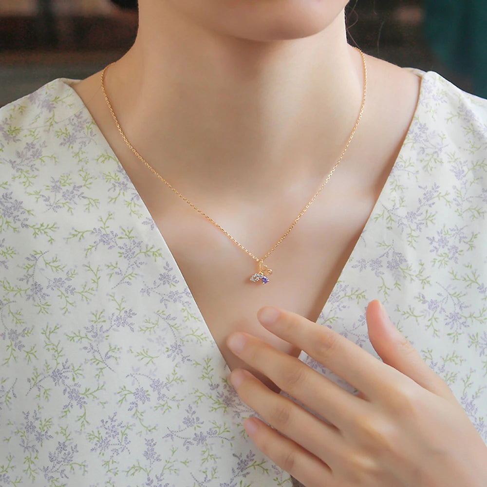 Gemstones Animals Blue Zircon Butterfly Red Corundum Stone Necklace