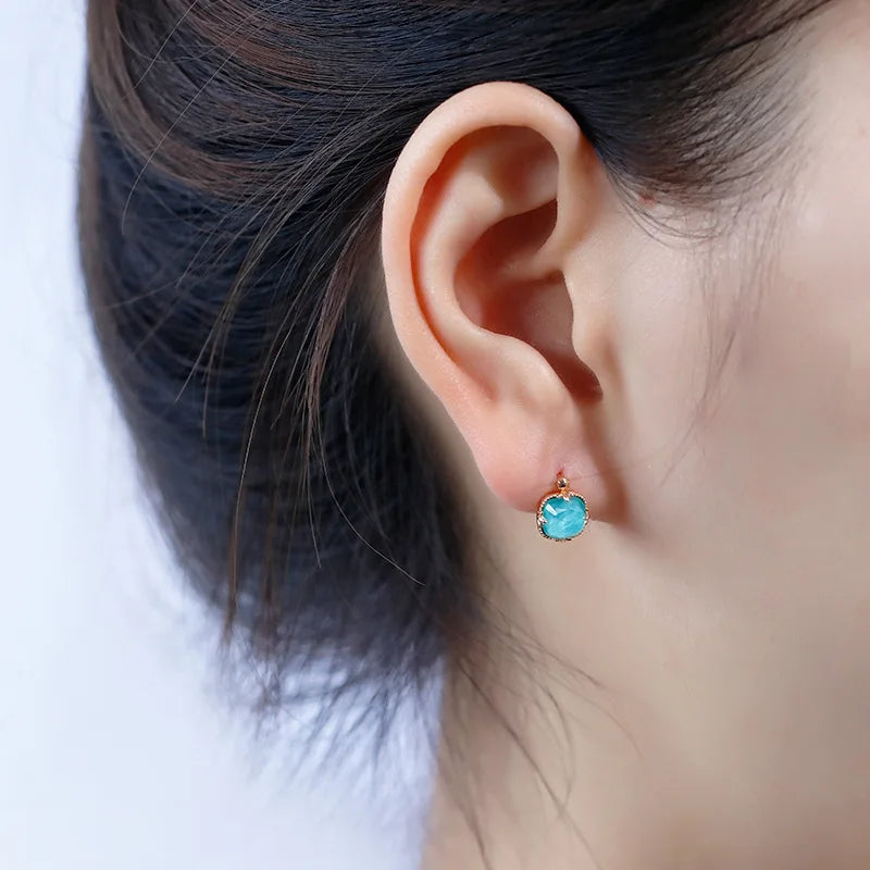 Emotional 925 Sterling Silver 14K Gold Plated Gemstone Geometry  Gem White Rock Crystal Natural Square Turquoise Stud Earrings