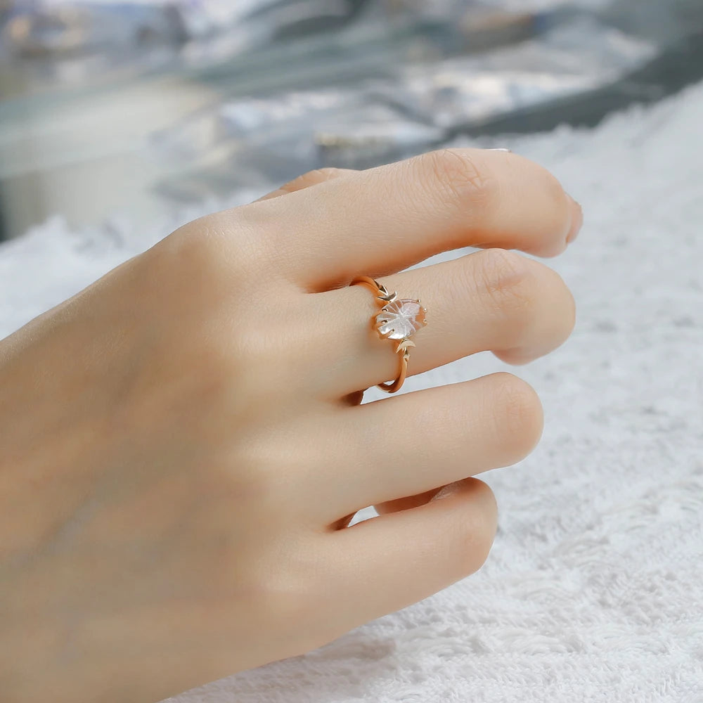 925 Sterling Silver 14K Gold Plated Gemstone Moon Star Starlight Rock Crystal White Crystal Ring