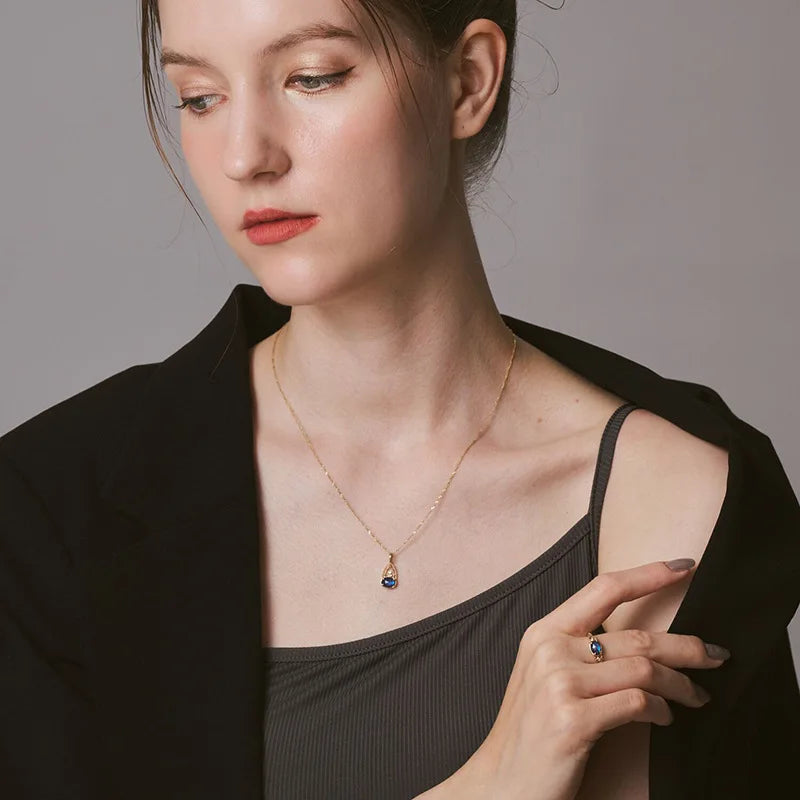 925 Sterling Silver 14K Gold Plated Gemstone Starry Sky Double-Layer Stone Natural Labradorite Blue Sandstone Pendant Necklace