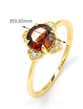 Emotional Factory 925 Sterling Silver 14K Gold Plated Gemstone Red Garnet Petal Shaped Cz Ring